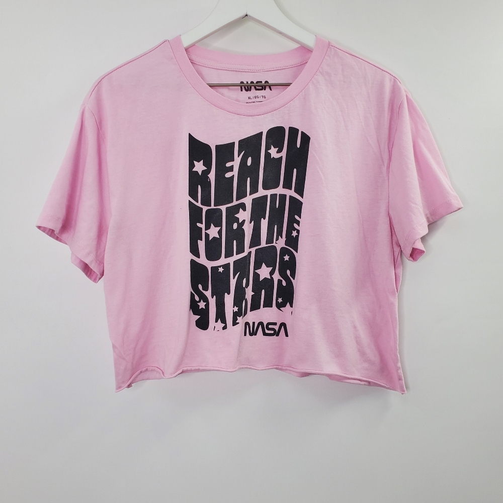NASA Reach For the Stars Graphic Crop Top Pink Tee